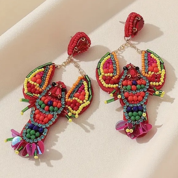 Lobster beaded statement earrings new - Picture 1 of 3